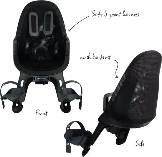 Qibbel Air Fietsstoeltje Voor - Midnight Black - Stuurpenbevestiging - Voorzitje - Fietszitje - Stuur