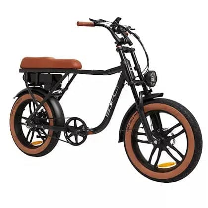 Bolht rebel elektrische fatbike in het zwart met bruine zadel en hoge instap