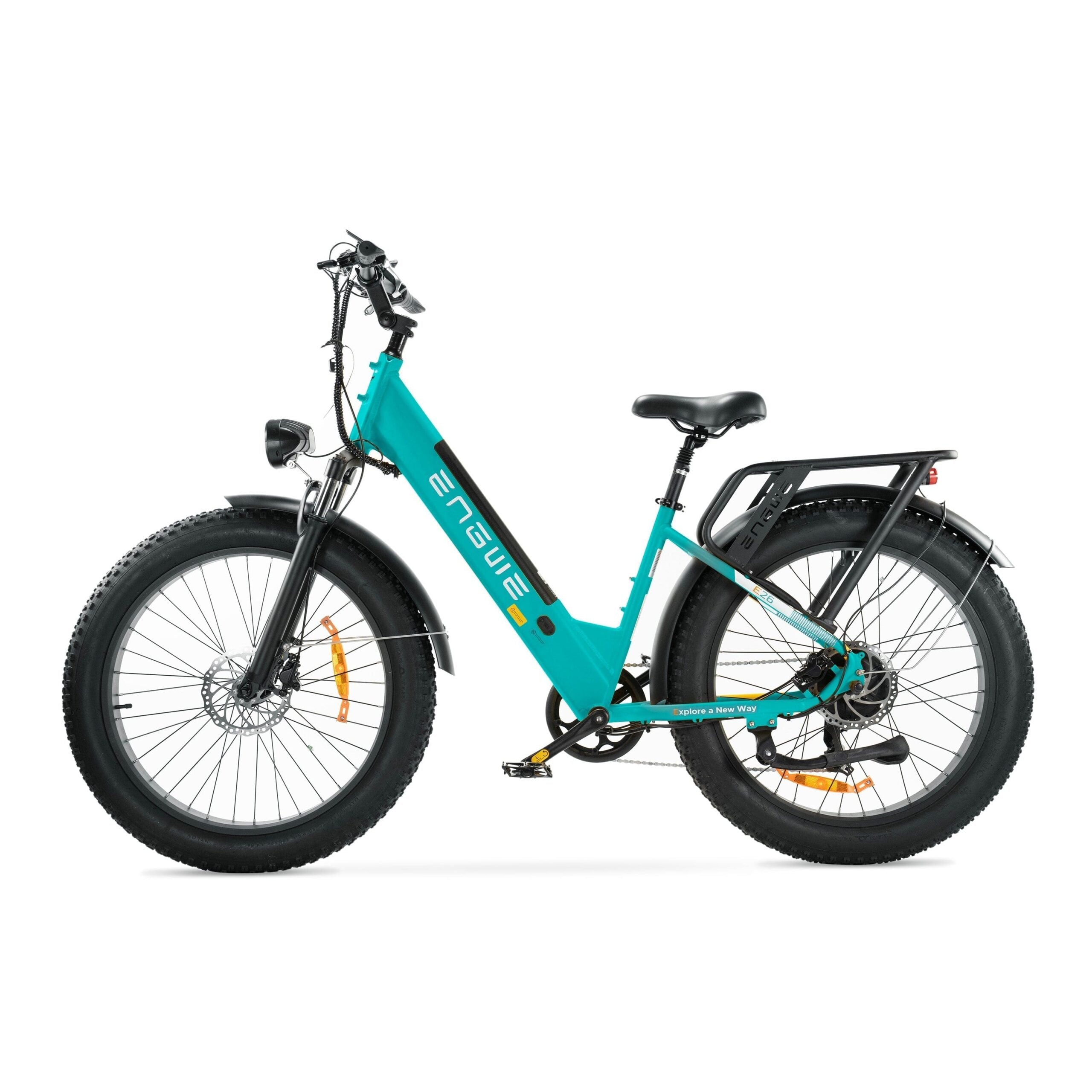 Blauwe Engwe E26 elektrische fatbike met lage instap frame