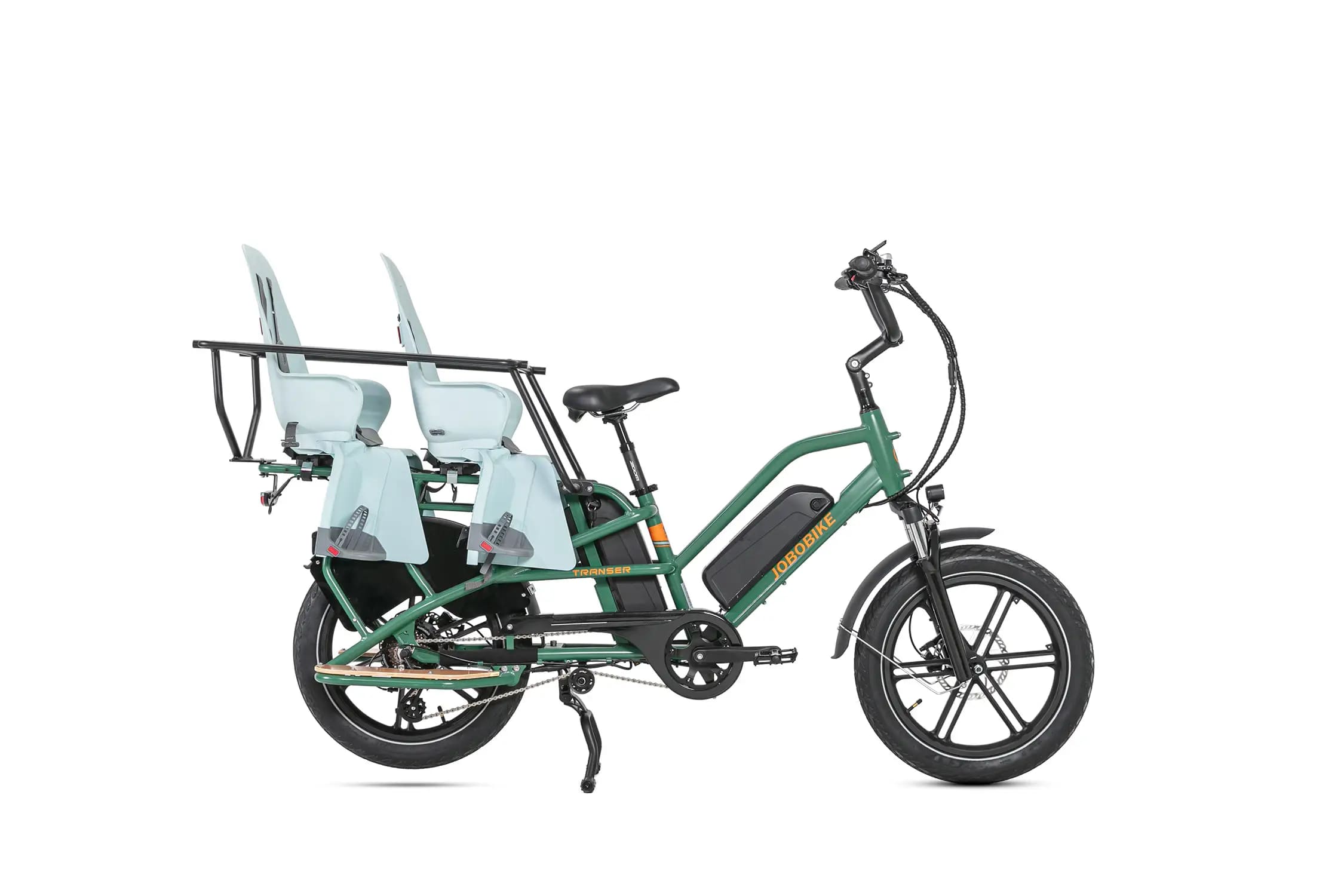 jobobike transer longtail fatbike e-bike zilver grijs met twee kinderzitjes