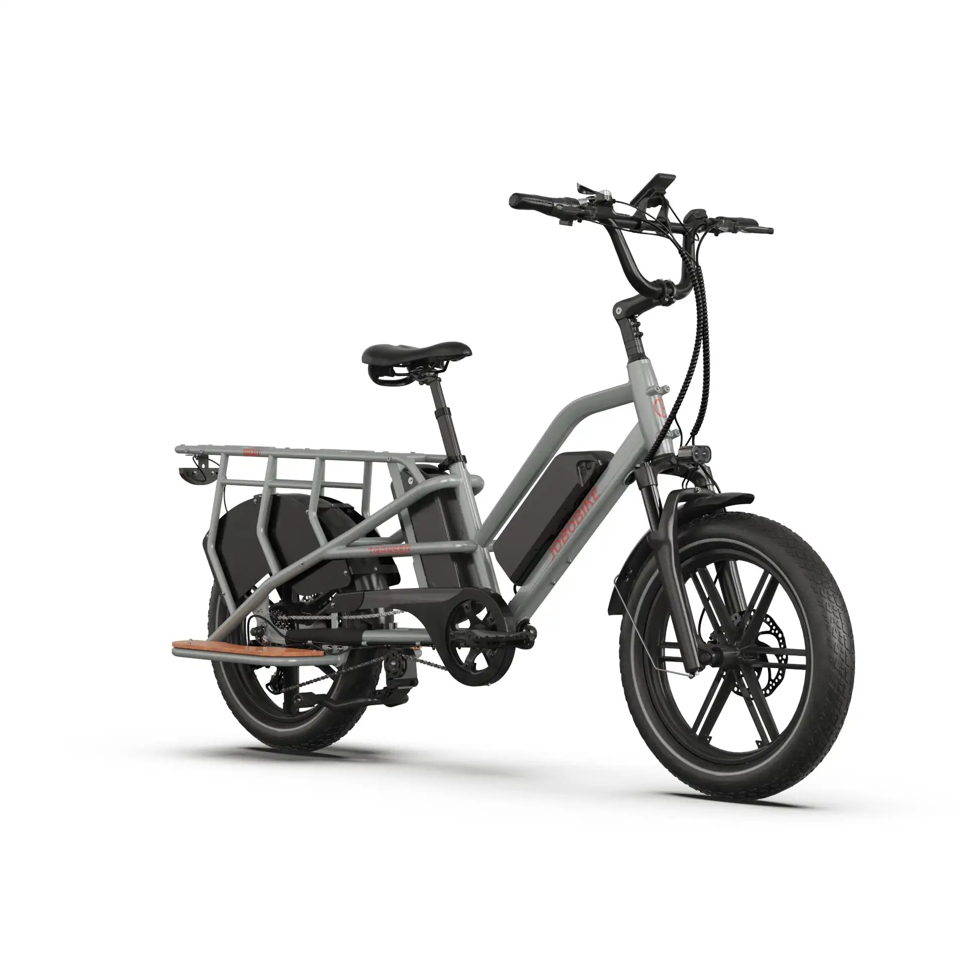 jobobike transer longtail fatbike e-bike zilver grijs met dubbele accu